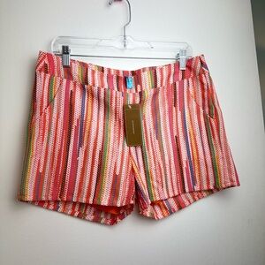 🆕 Francesca's Collections (Buttons) Orange with Multicolor Striped Shorts ~ M